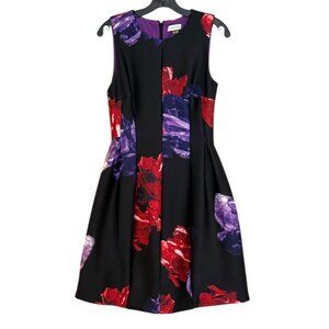 Calvin Klein Women's Floral Sleeveless Scuba Dress Black Red Size 6